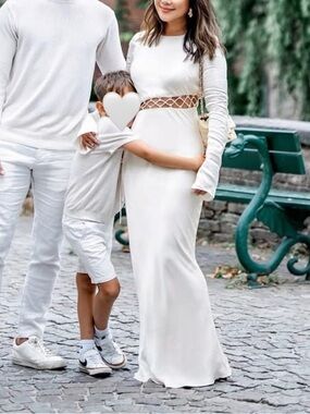 SHONA JOY CREAM ARIENZO ASSYMETRICAL LONG SLEEVE GOWN MAXI DRESS SIZE 4 SMALL